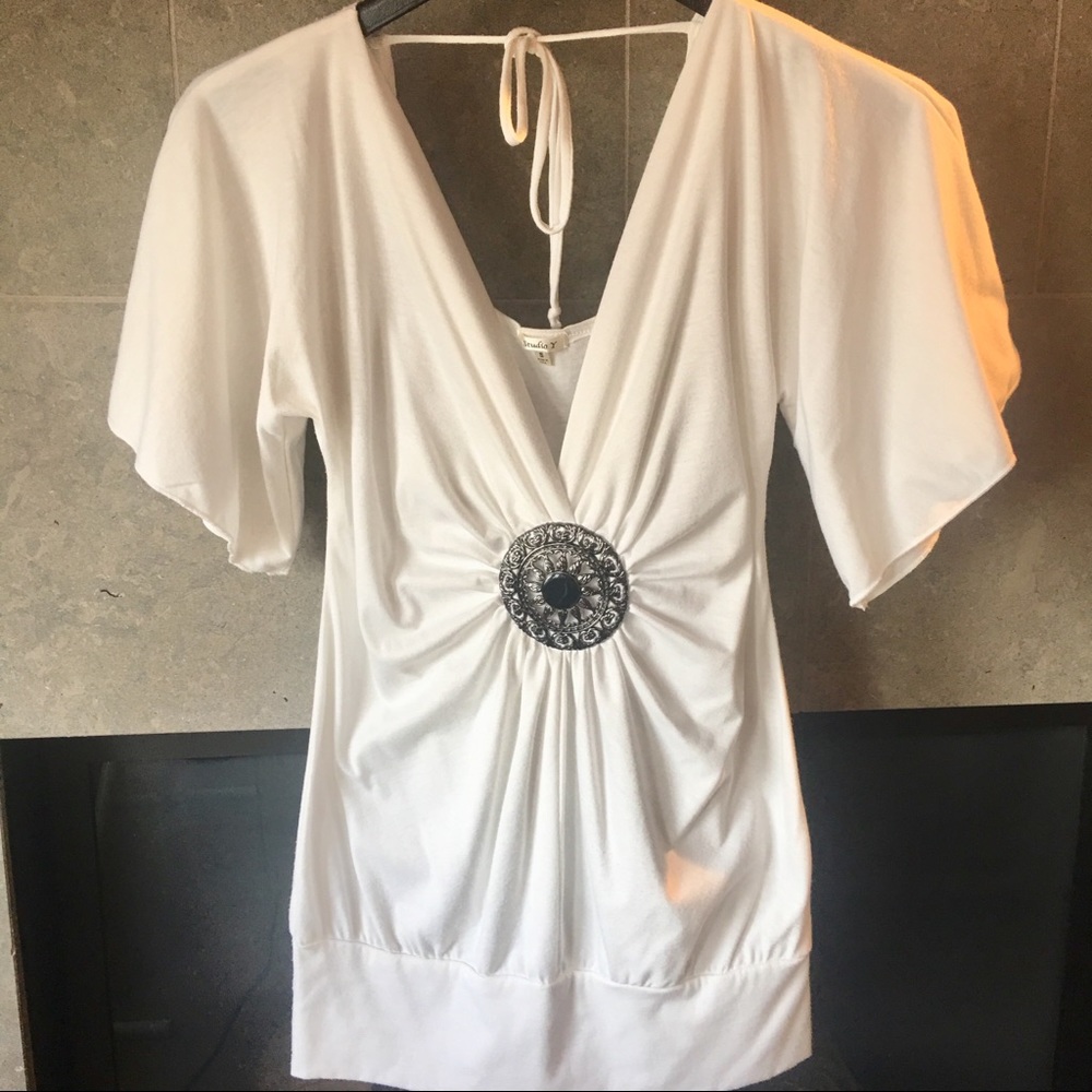 Beautiful White Embellished Top Size Small